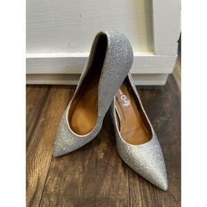 Jessica Carlyle Silver Glitter Pointed Toe Pumps Stiletto Heels Womens Size 9